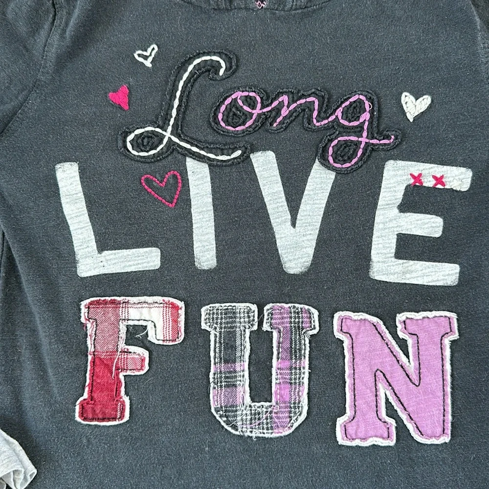 77kids American Eagle Girls Double Layer Graphic Hoodie Long Live Fun Black S